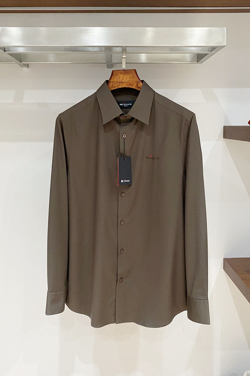 Kiton Мужская коричневая рубашка premium