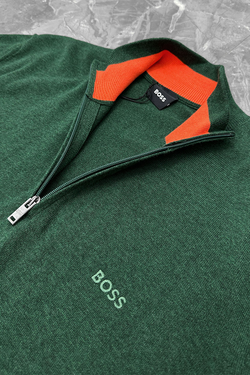 Hugо Воss Мужской джемпер quarter zip - Green