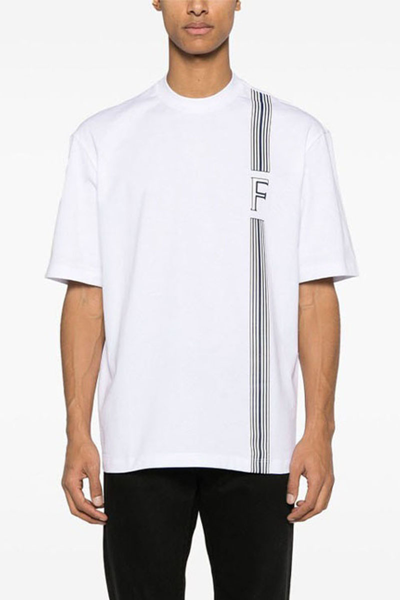 Salvatore Ferragamo Мужская белая футболка college stripes