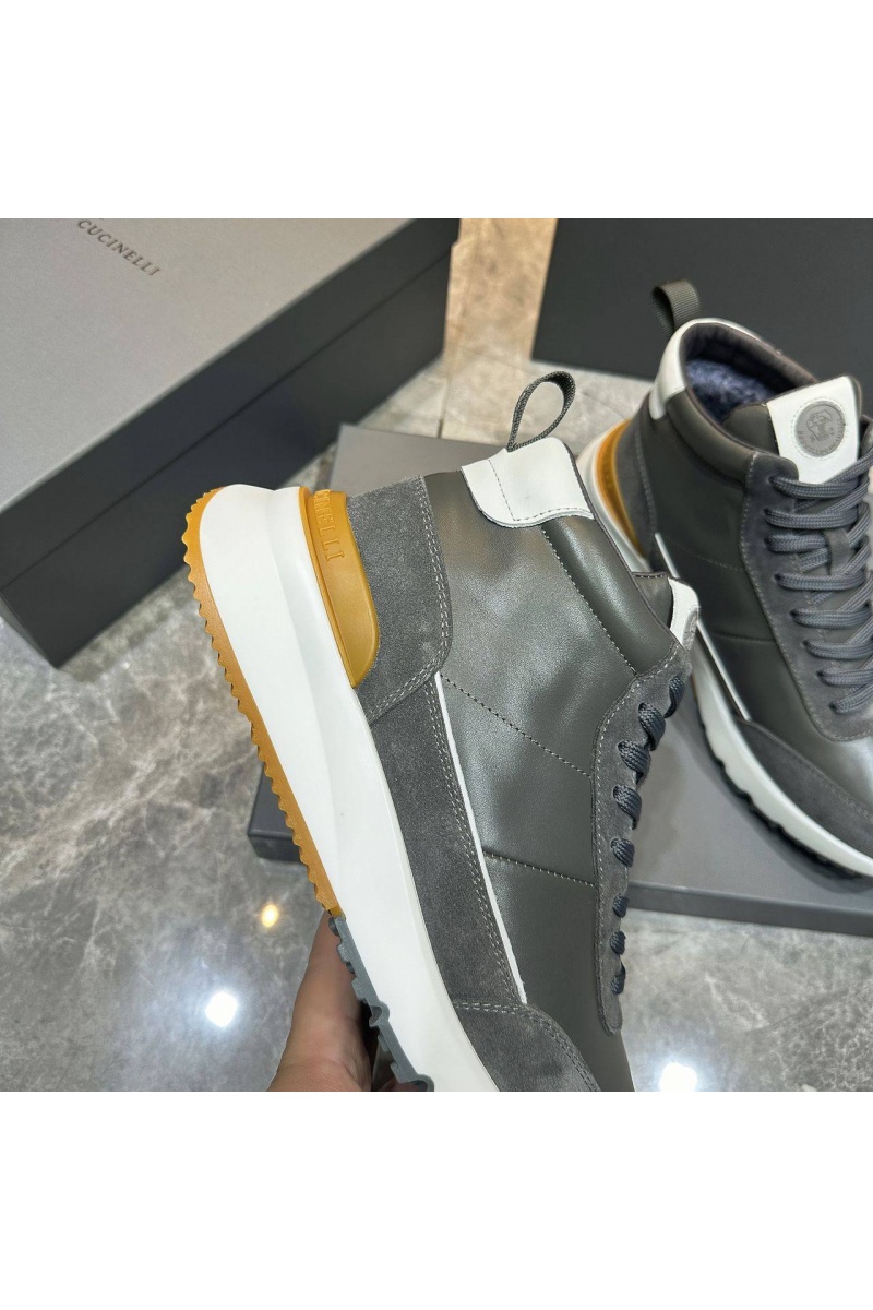 Designer Кожаные кроссовки с мехом high-top - Grey