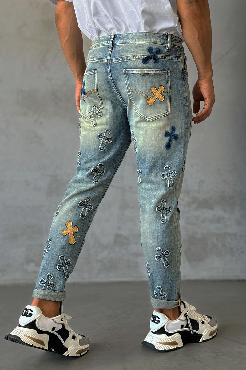 Chrome Hearts Мужские светло-синие джинсы