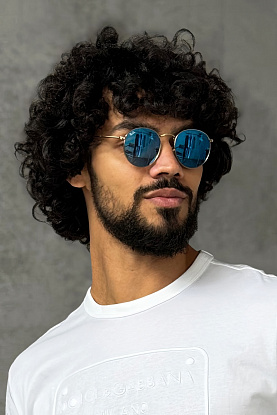Солнцезащитные очки Round Metal - Blue Mirrored