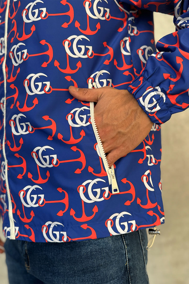 Gucci Мужская синяя ветровка Double G Anchor