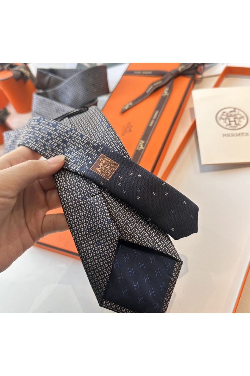 Hermes Галстук geometric logo-print premium - Navy