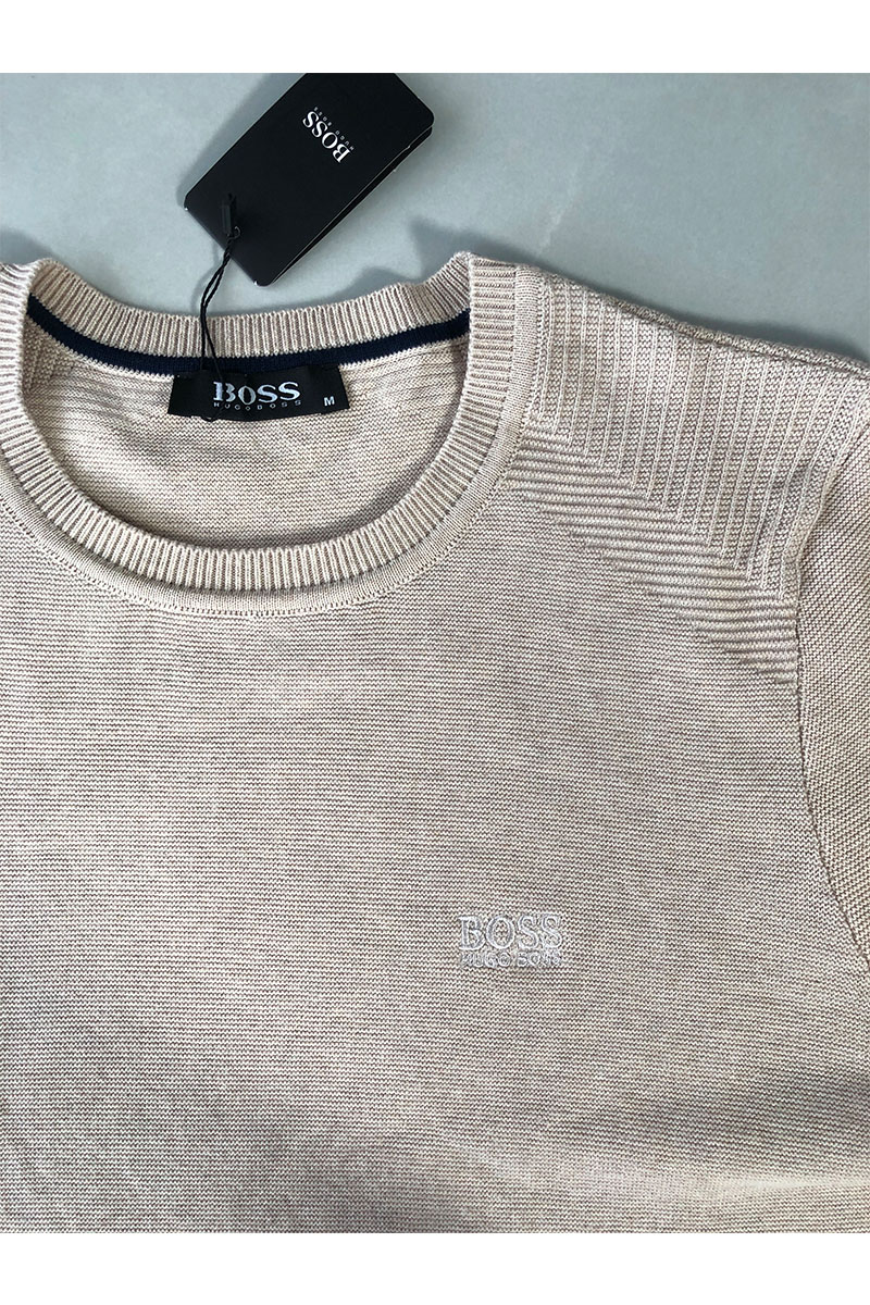 Hugо Воss Бежевый мужской джемпер logo-embroidered