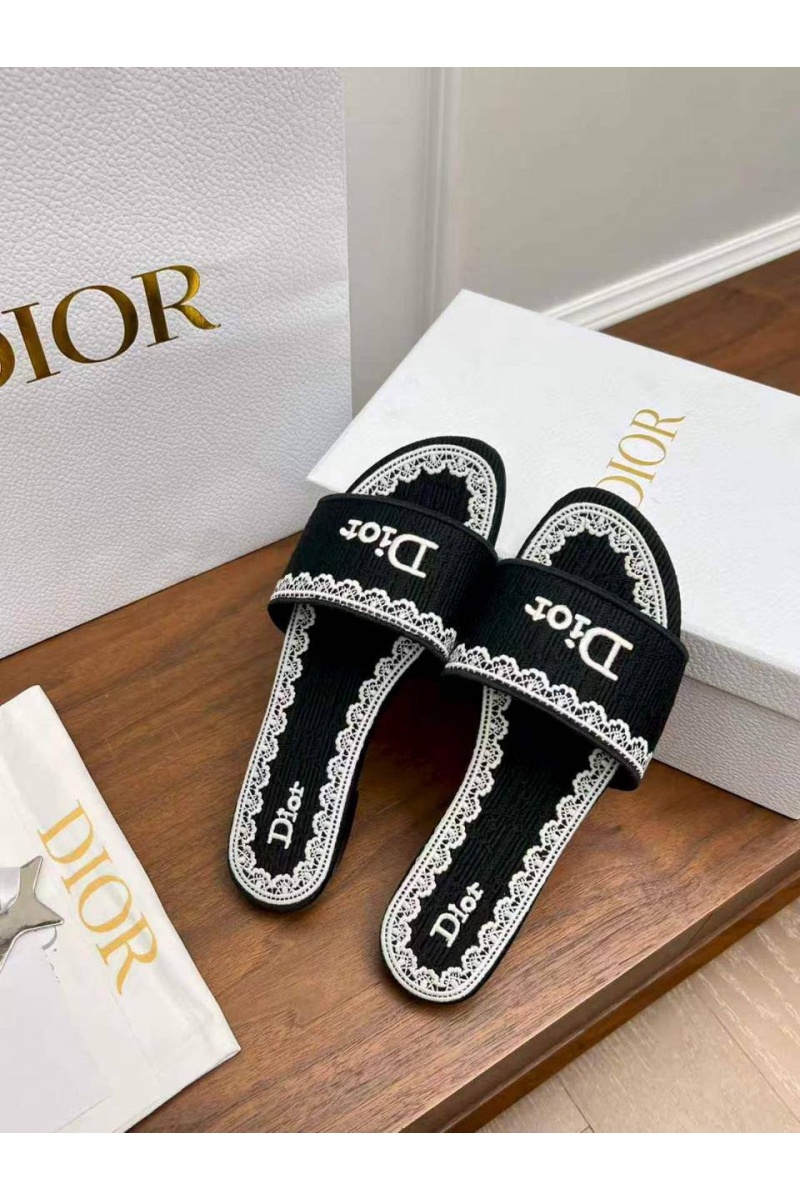 Dior Женские шлепанцы Dway Slide Embroidered Cotton premium