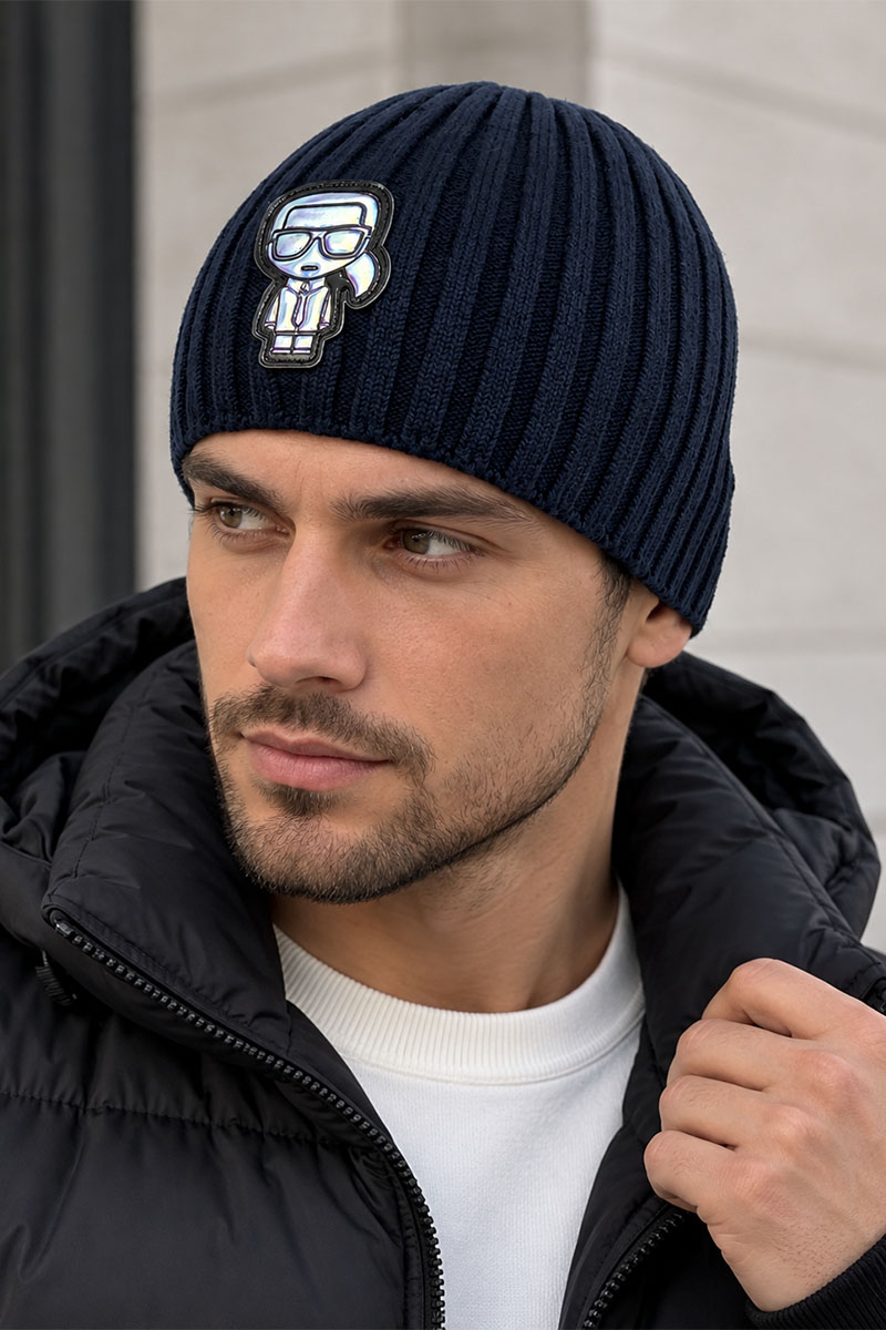 Company КL Мужская шапка тёмно-синего цвета logo-patch