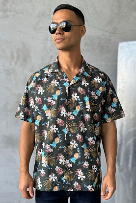 Мужская зелёная рубашка floral-print