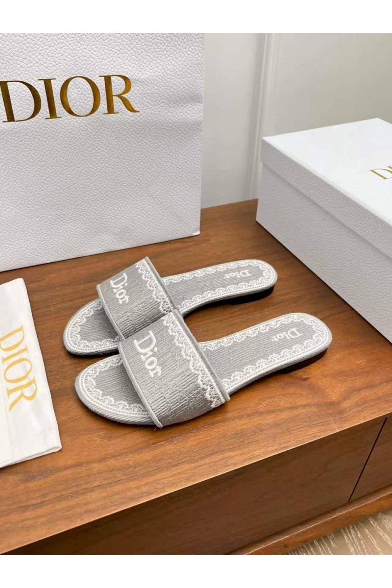 Dior Женские шлепанцы Dway Slide Embroidered Cotton premium