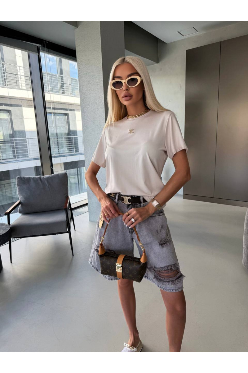 Celine Женская бежевая футболка premium