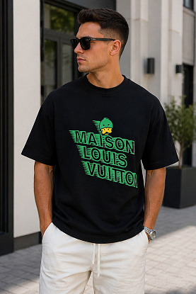 Чёрная оверсайз футболка Maison Duck logo