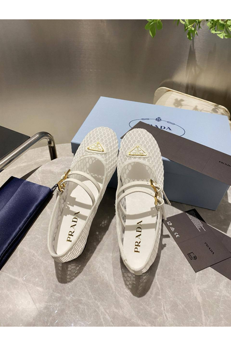 Prada Женские сетчатые балетки белого цвета