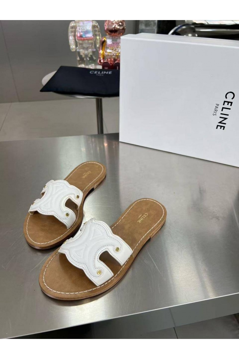 Celine Женские кожаные шлёпанцы Triomphe