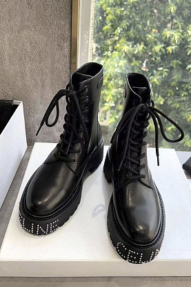 Женские кожаные ботинки с мехом premium - Black