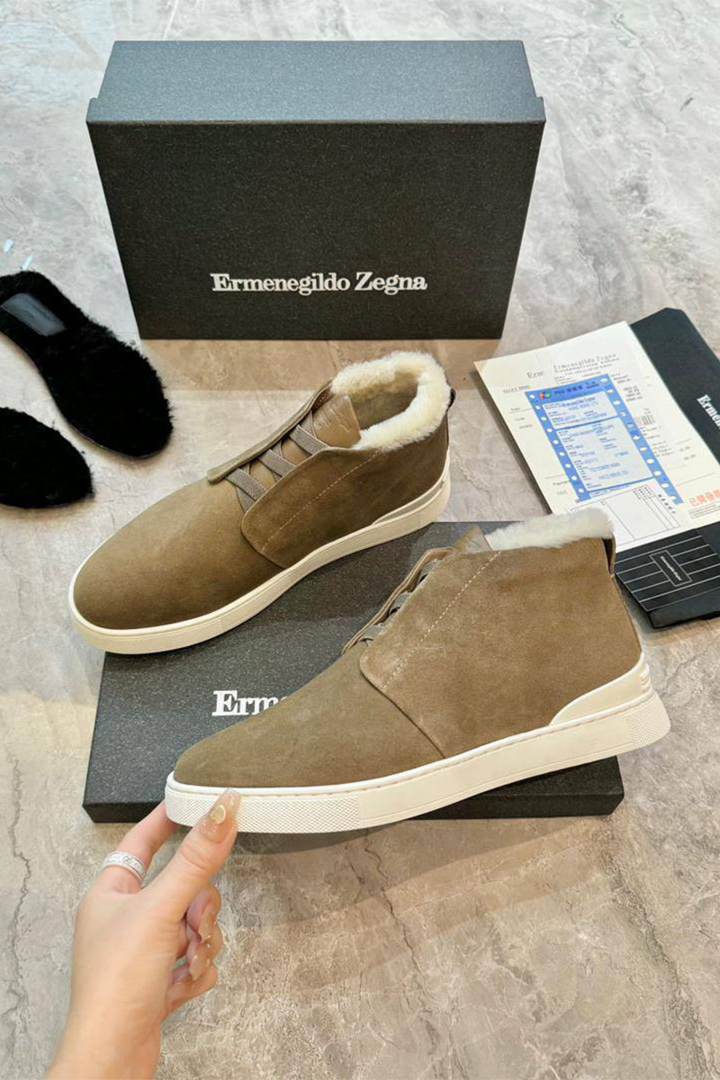 Zegna Кроссовки с мехом Triple Stitch - Beige