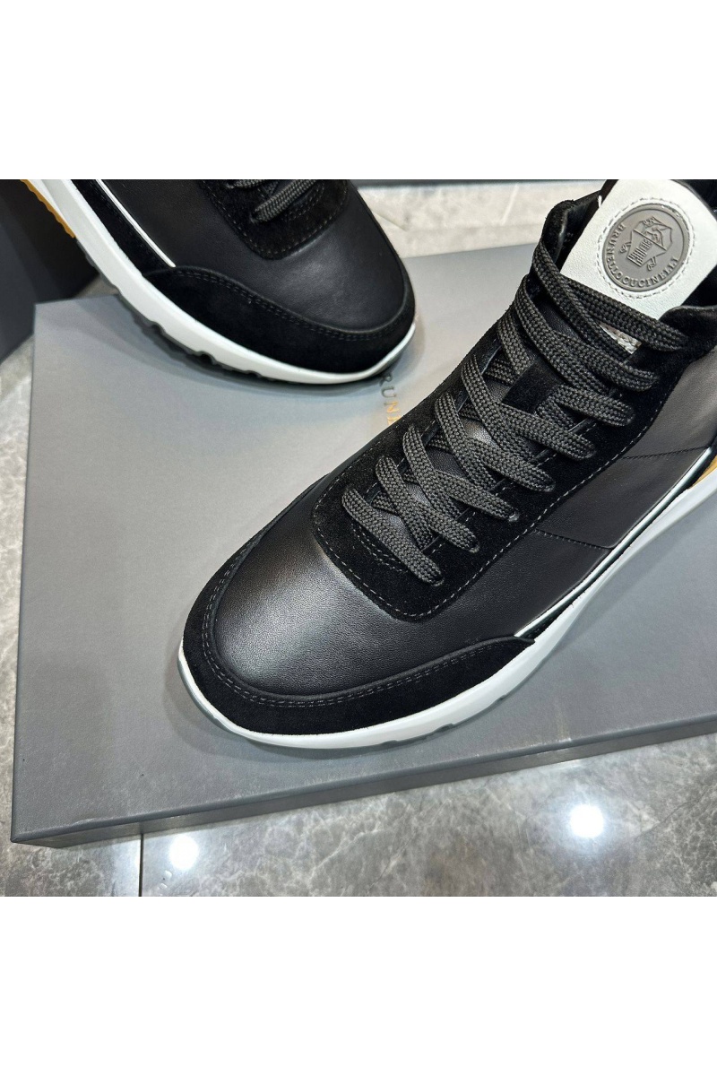 Designer Кожаные кроссовки с мехом high-top - Black