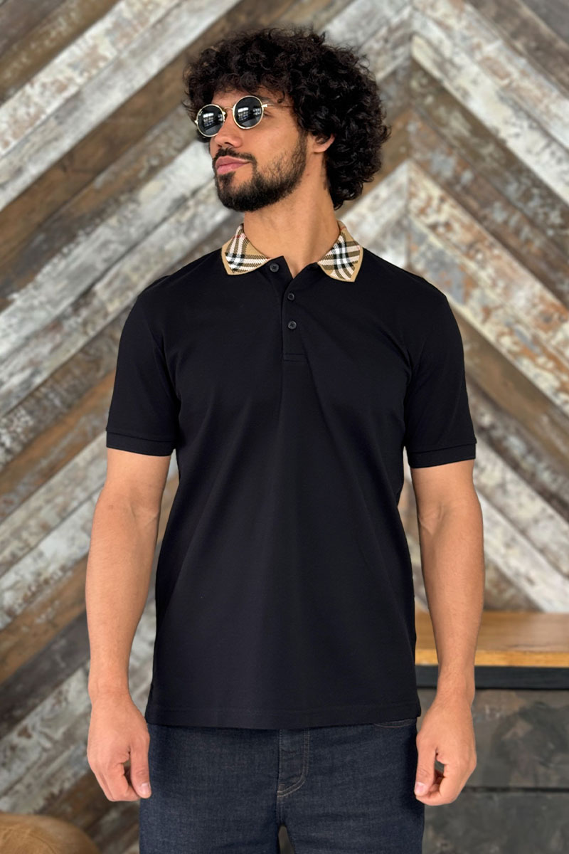 Burberry Мужское чёрное поло check collar