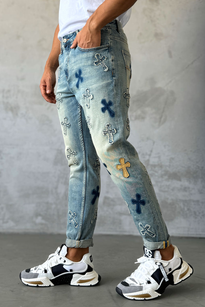 Chrome Hearts Мужские светло-синие джинсы