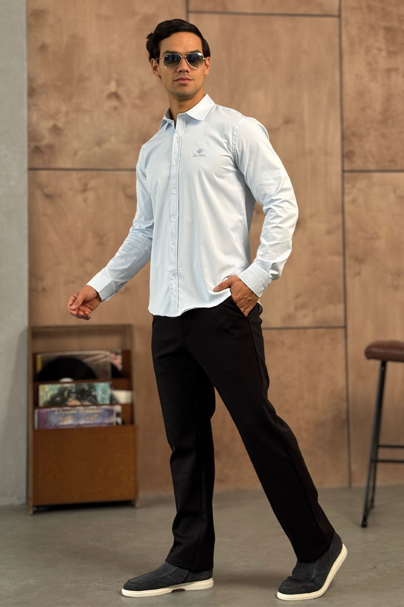 Loro Piana Мужская голубая рубашка logo-embroidered