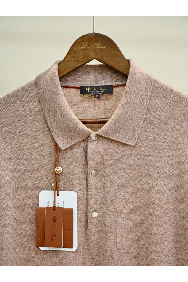 Loro Piana Бежевое поло с длинным рукавом premium