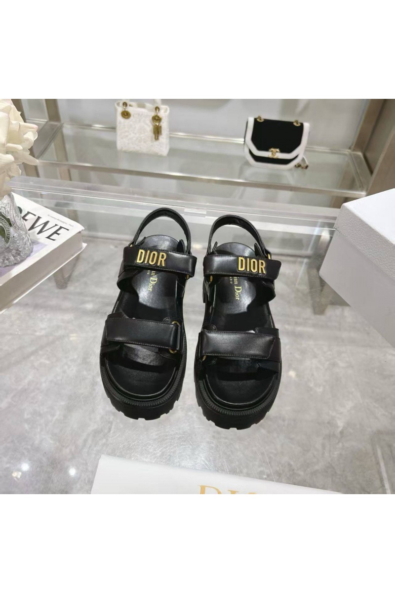 Dior Чёрные женские кожаные сандалии 