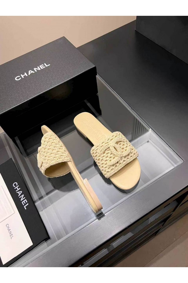 Chаnеl Женские кожаные шлёпанцы premium