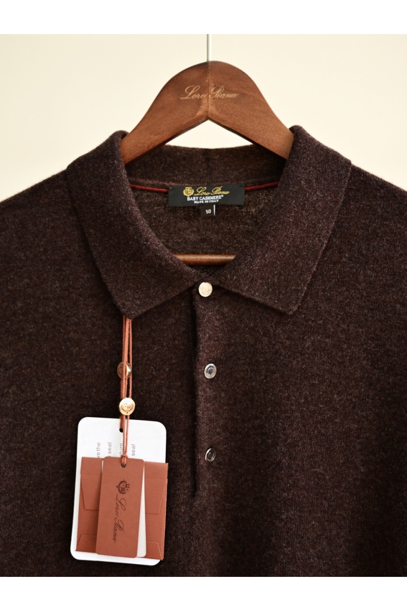 Loro Piana Коричневое поло с длинным рукавом premium