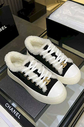 Женские замшевые кроссовки с мехом premium - Black