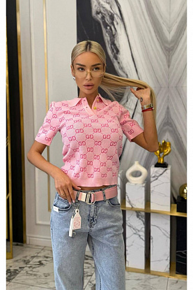 Розовое женское поло GG monogram-pattern