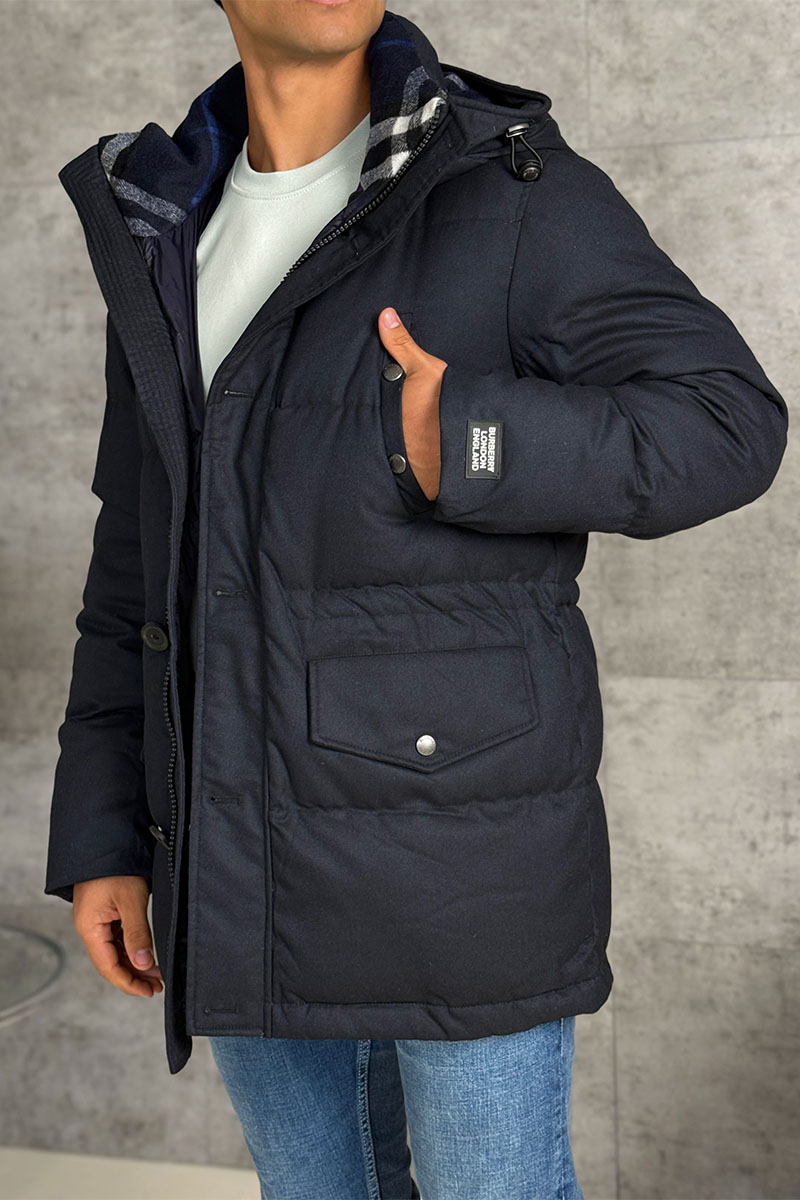 Burberry Мужской тёмно-синий пуховик logo-patch 
