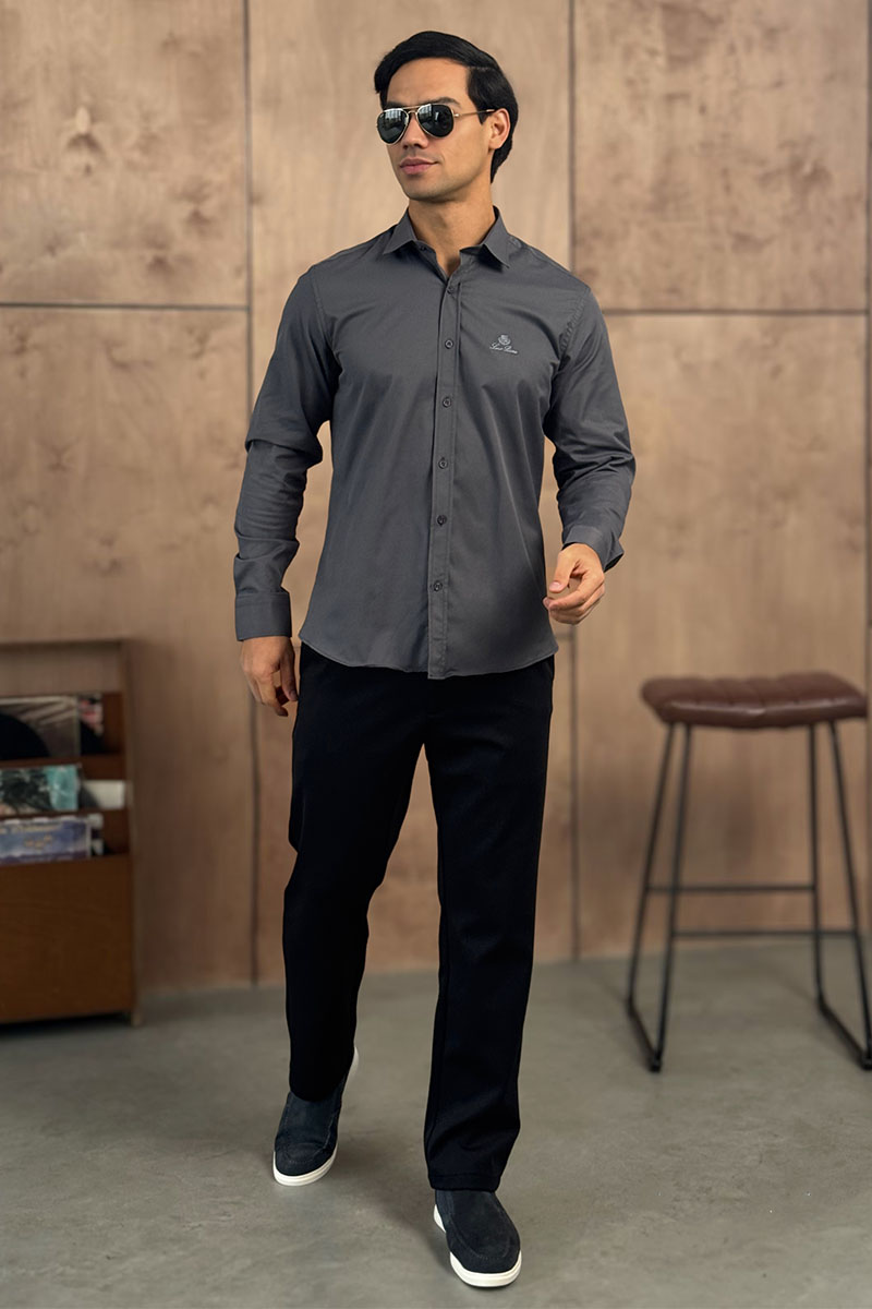 Loro Piana Мужская серая рубашка logo-embroidered