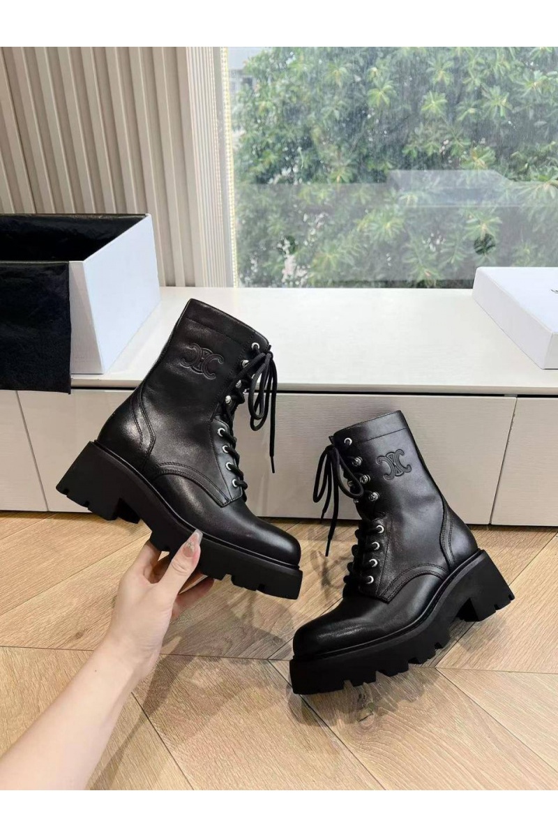 Celine Женские кожаные ботинки Celine Premium - Black