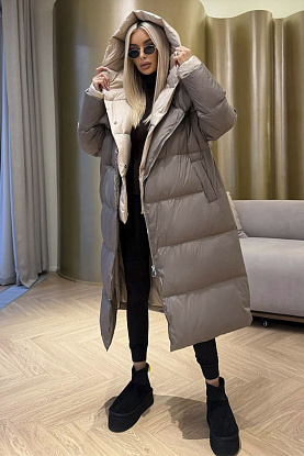 Женский пуховик с капюшоном premium - Brown