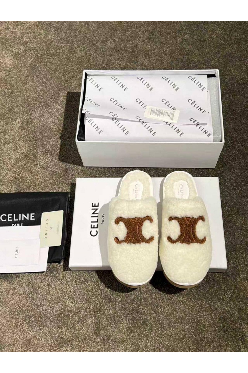 Celine Женские меховые шлёпанцы Triomphe premium