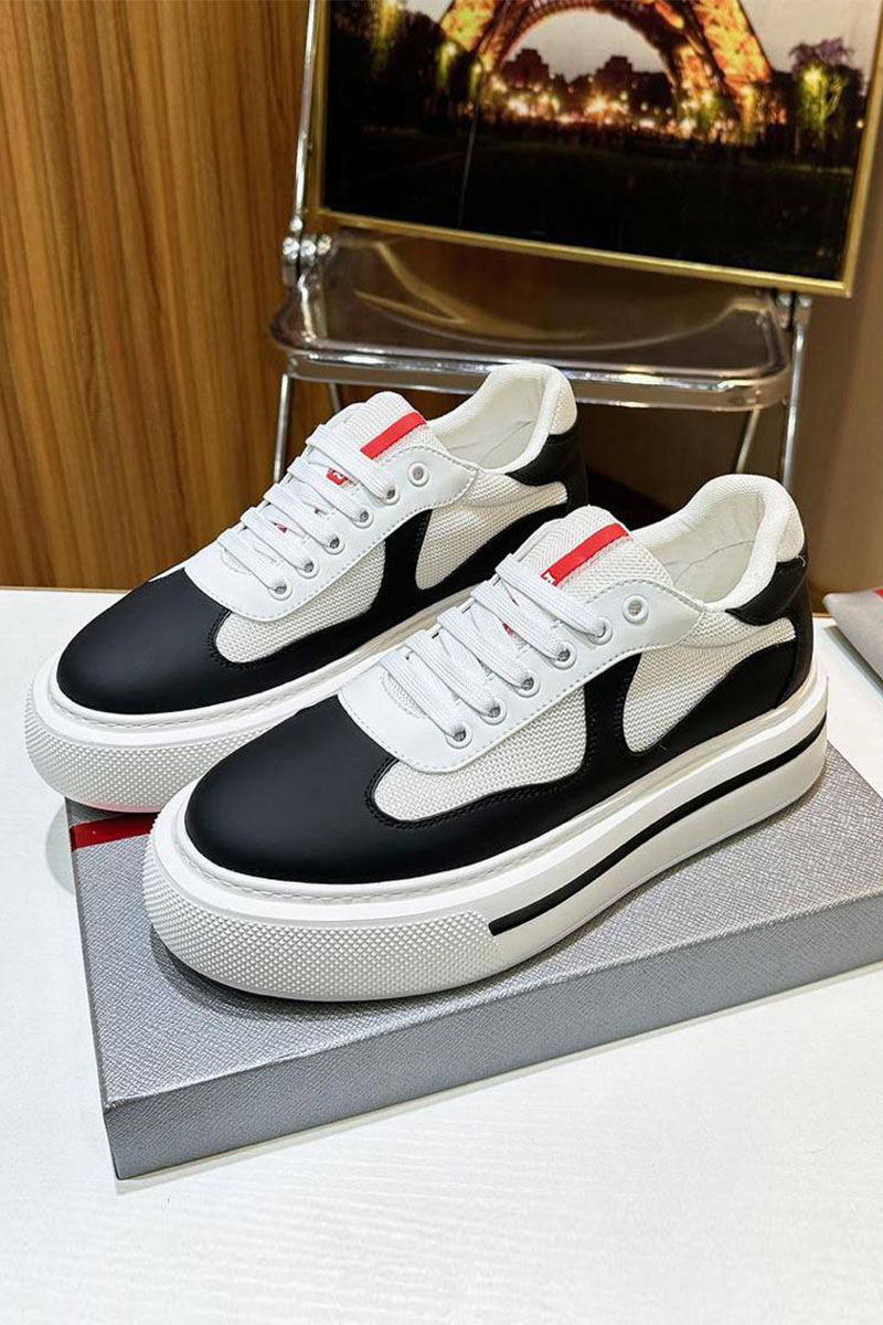 Prada Комбинированные кроссовки logo-stripe - Black / White