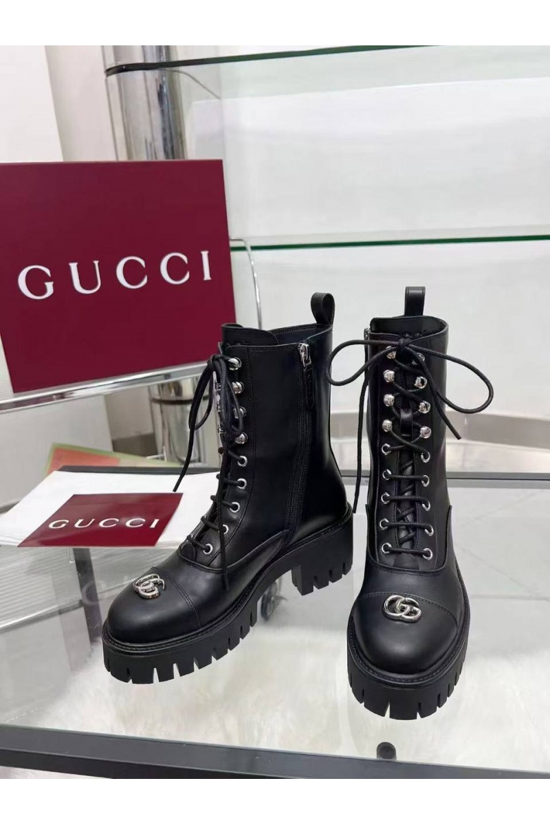 Gucci Женские кожаные ботинки Double G