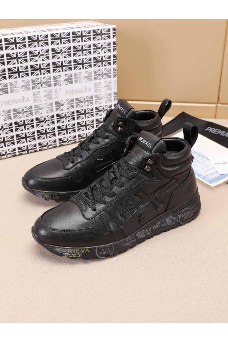 Premiata Кожаные кроссовки с мехом high-top - Black