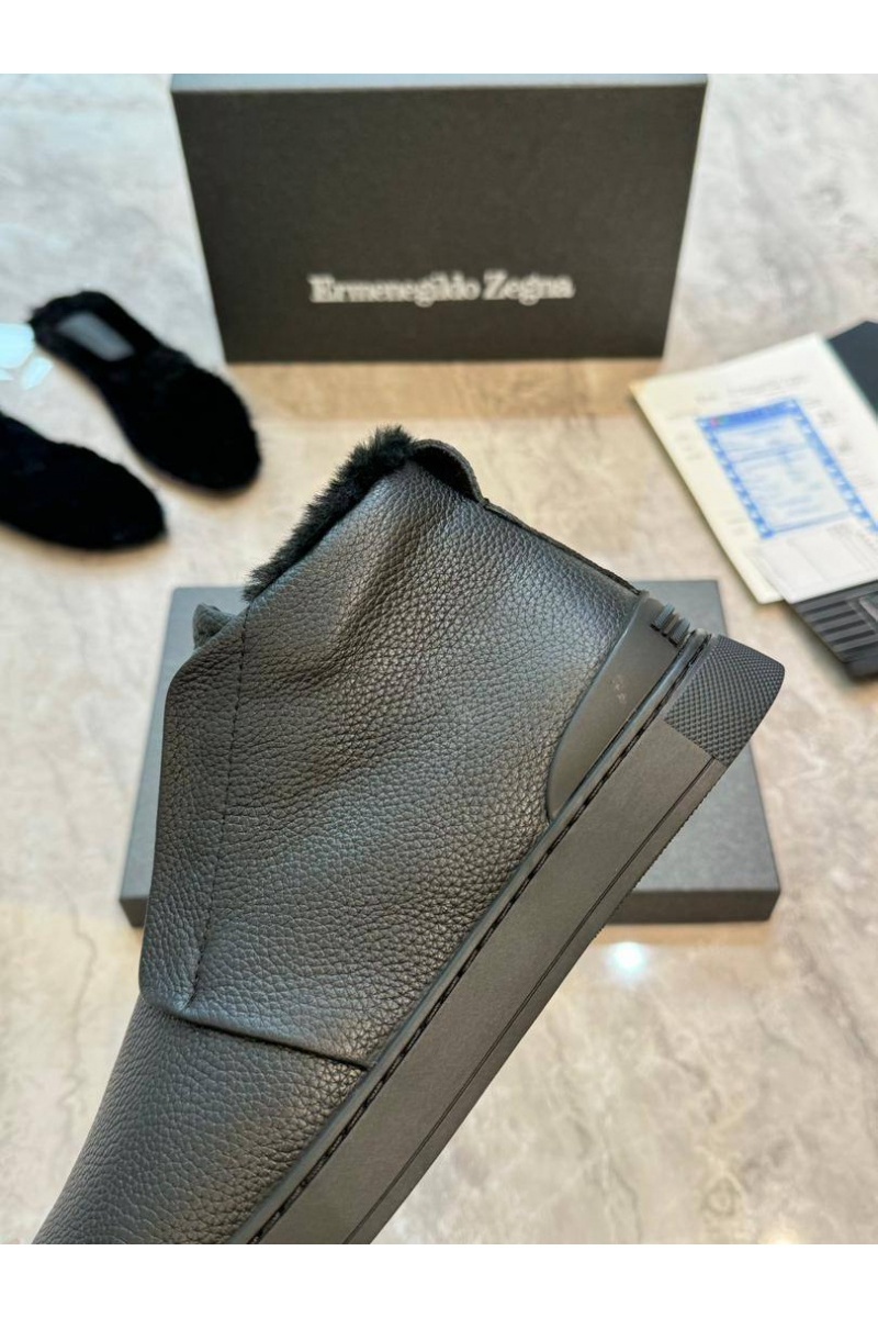 Zegna Кроссовки с мехом Triple Stitch - Black