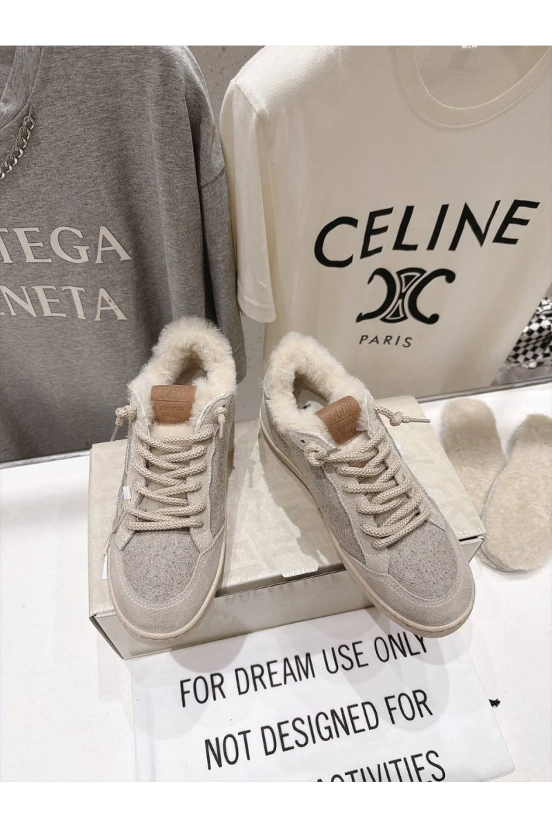 Designer Clothing Женские комбинированные кроссовки с мехом Golden Goose Ball Star premium