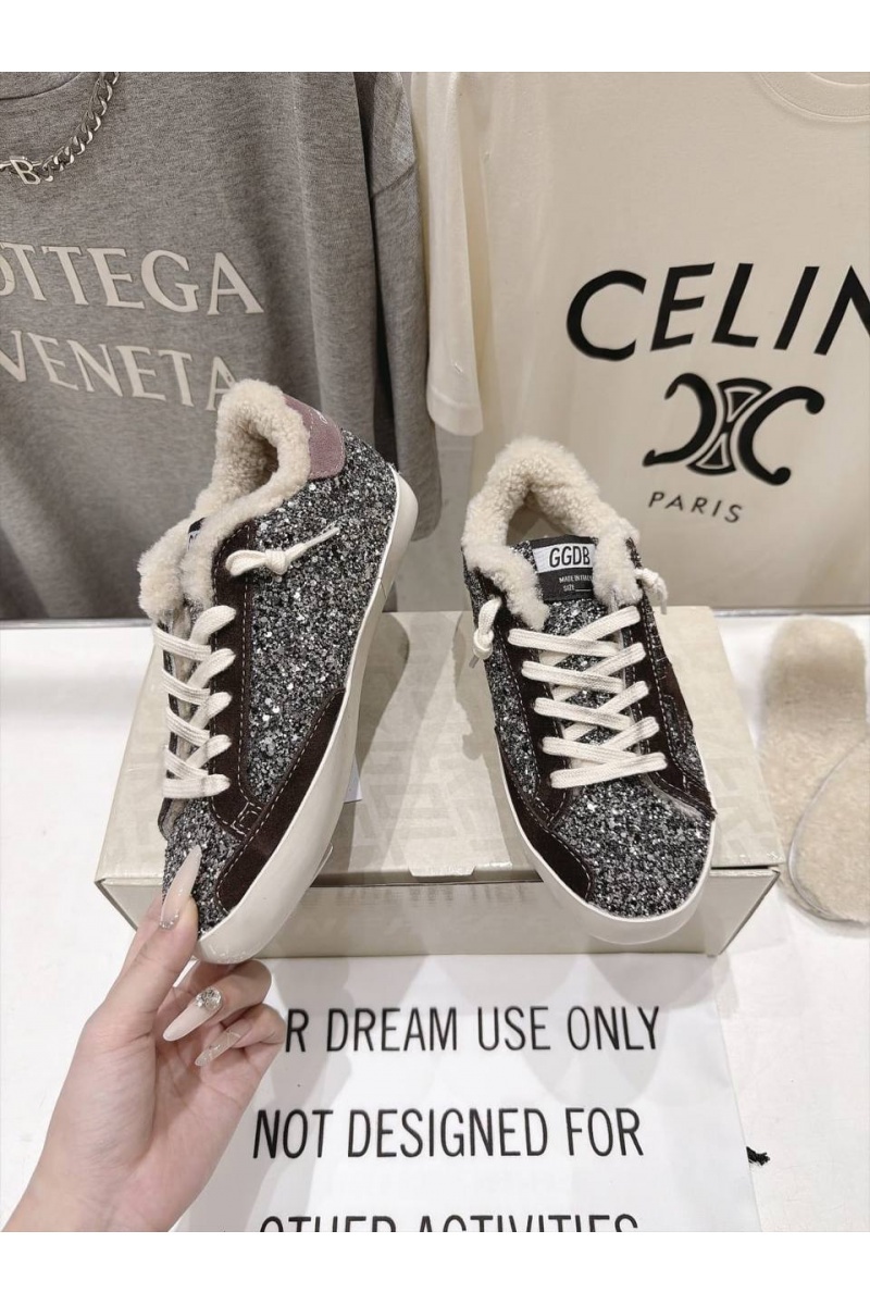 Designer Clothing Женские комбинированные кроссовки с мехом Golden Goose Ball Star premium