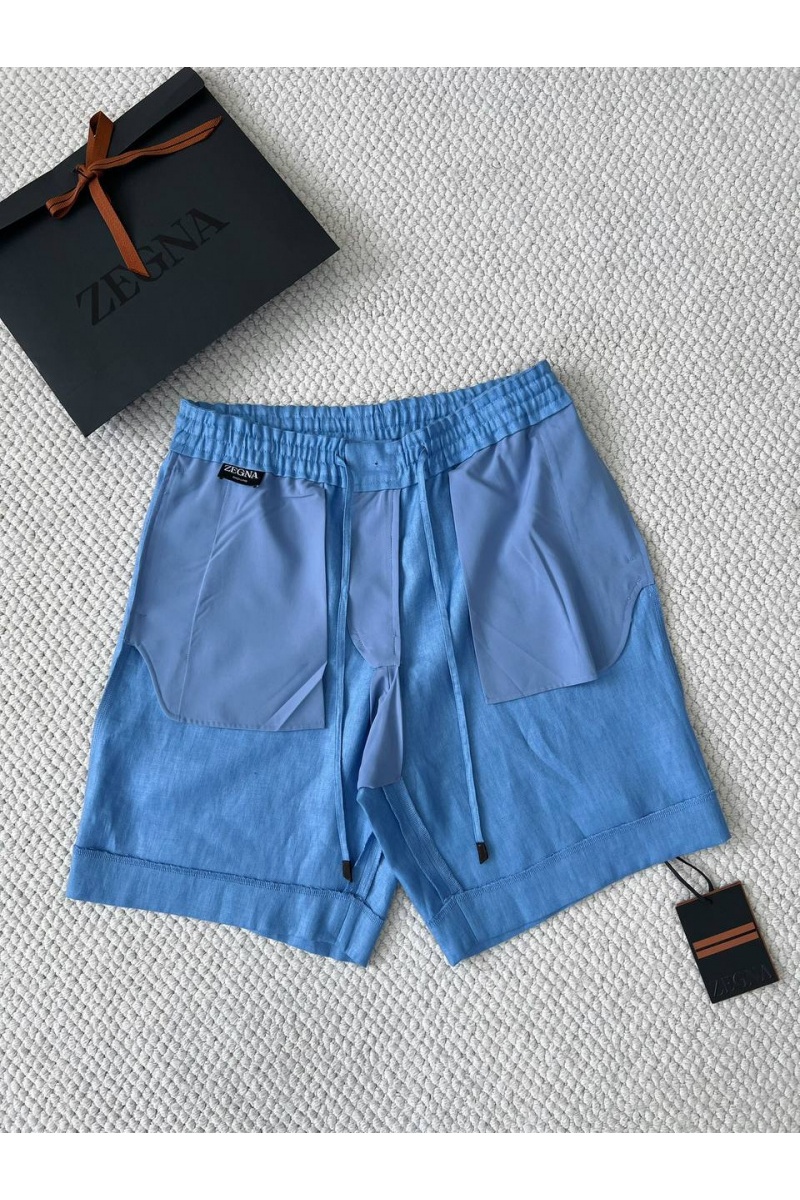 Zegna Льняные шорты синего цвета premium