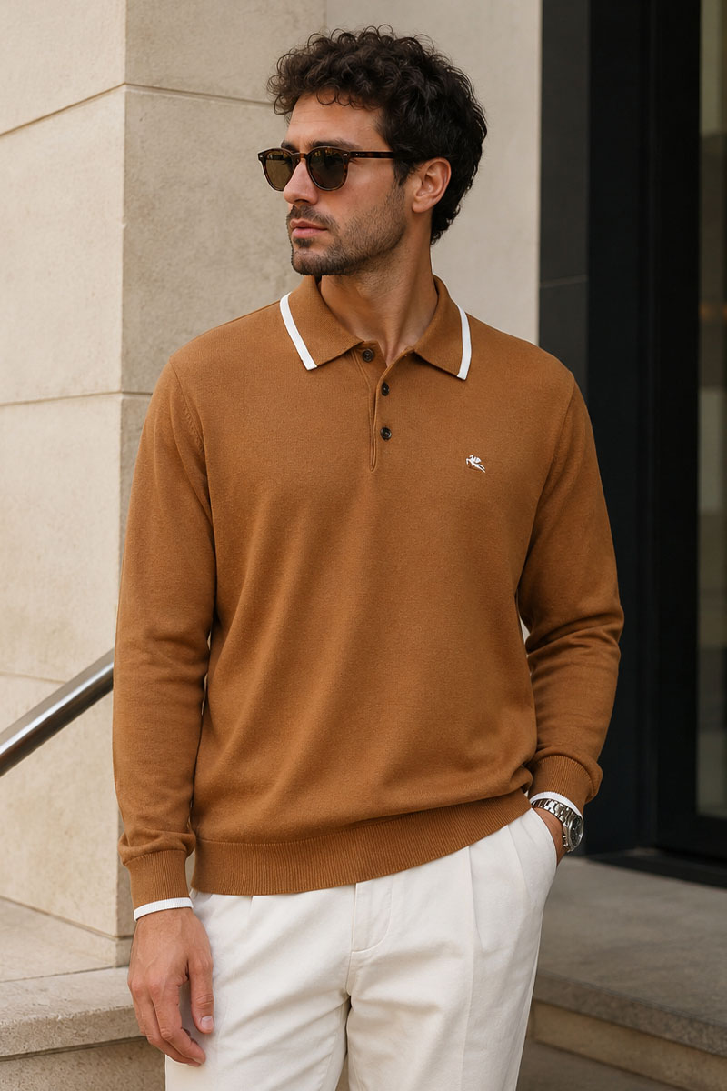 Etro Поло с длинным рукавом Pegaso logo - Brown 