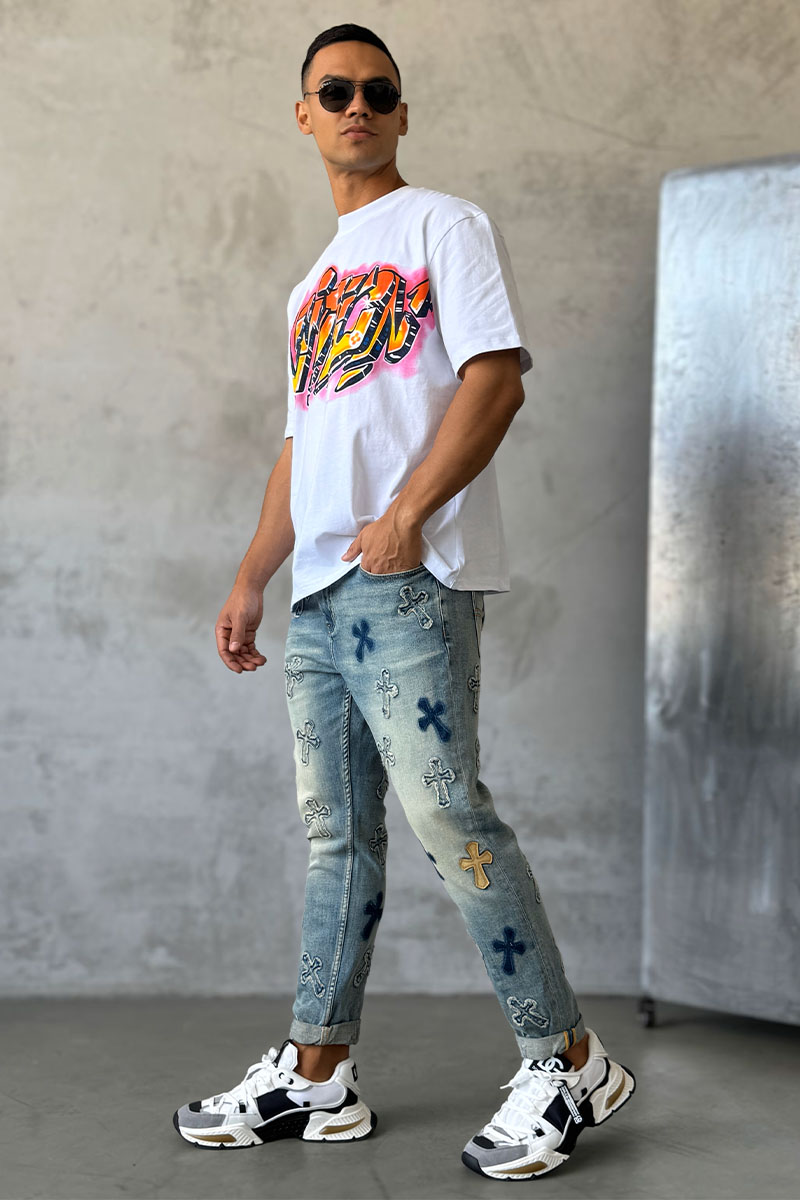 Chrome Hearts Мужские светло-синие джинсы