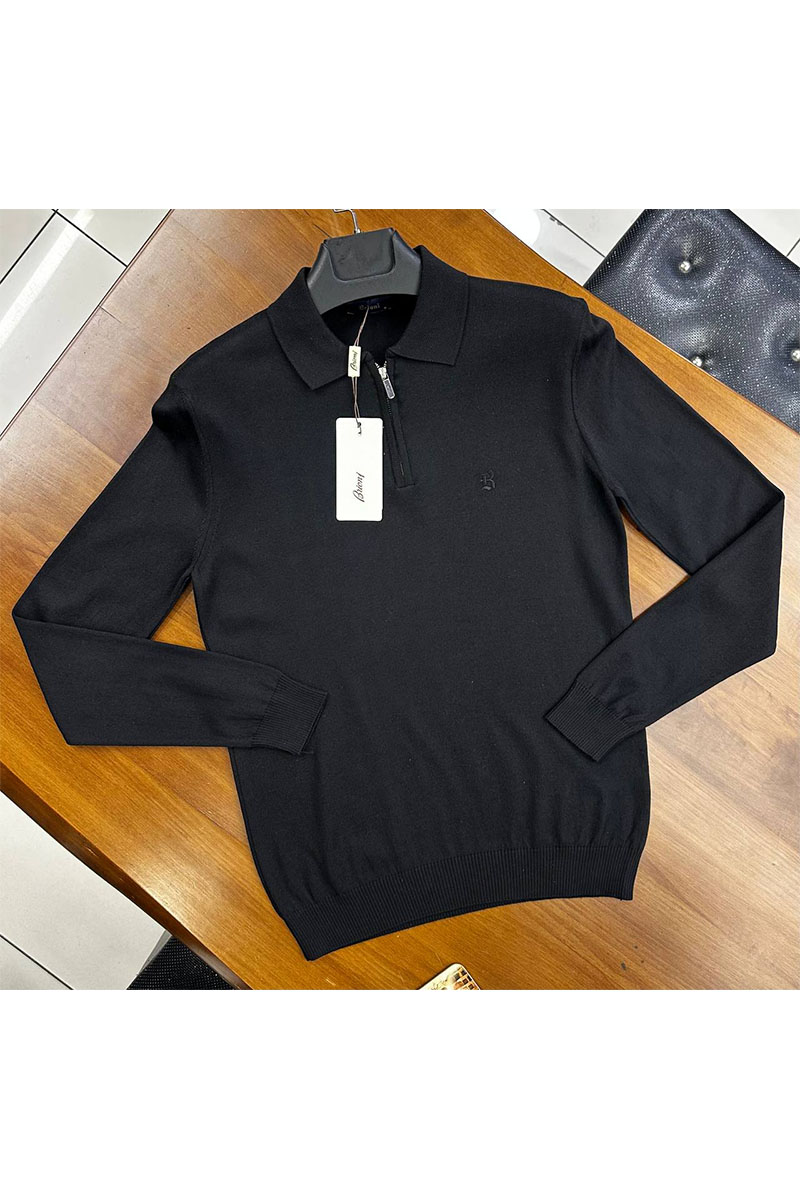 Brioni Поло с длинным рукавом zip-neck - Black