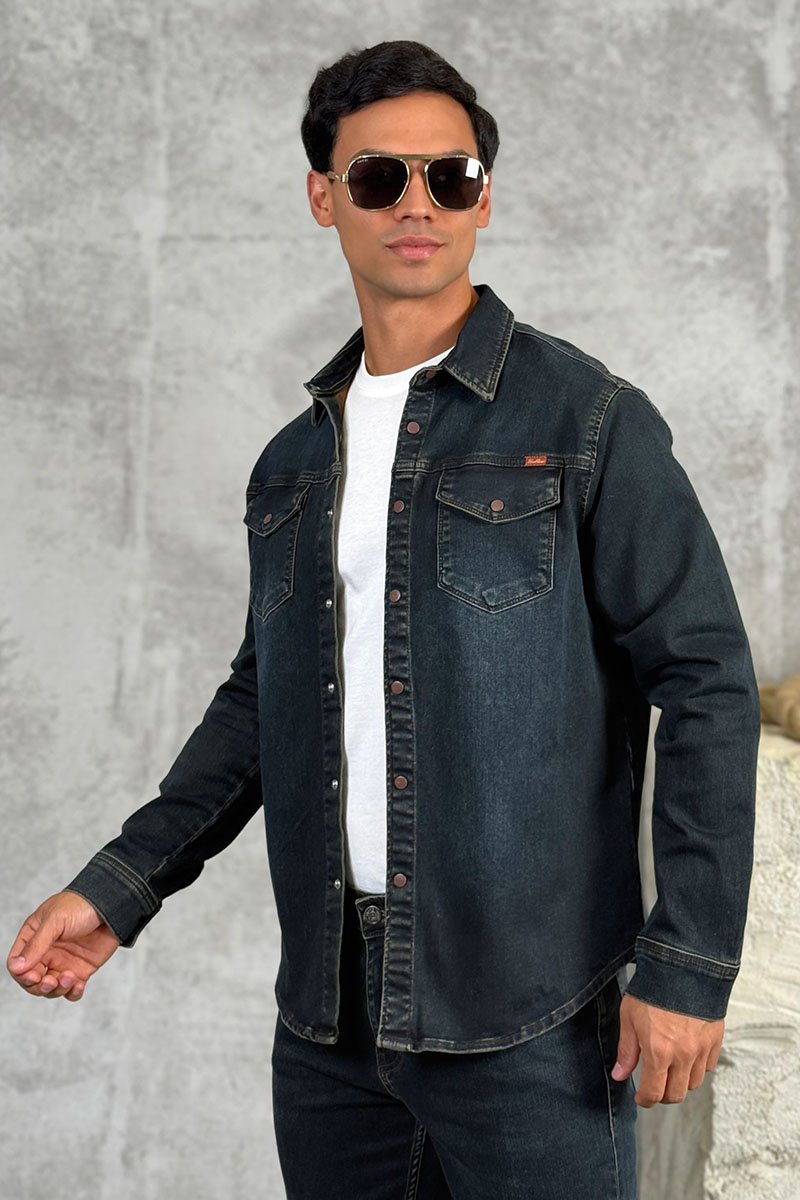 Loro Piana Джинсовая рубашка тёмно-синего цвета