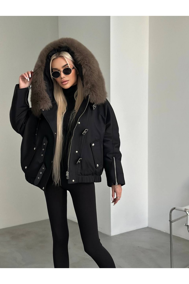 Designer Clothing Женский чёрный пуховик с мехом