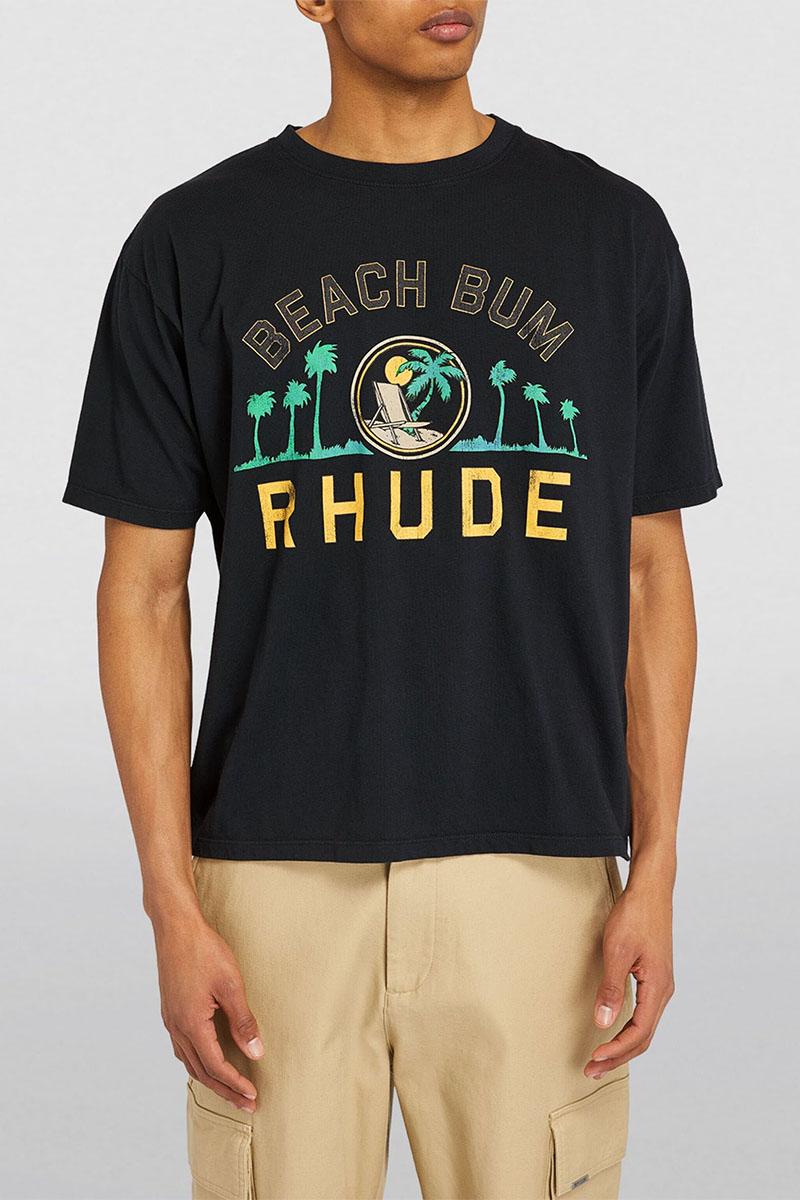 Designer Clothing Чёрная оверсайз футболка Rhude Beach Bum graphic-print 