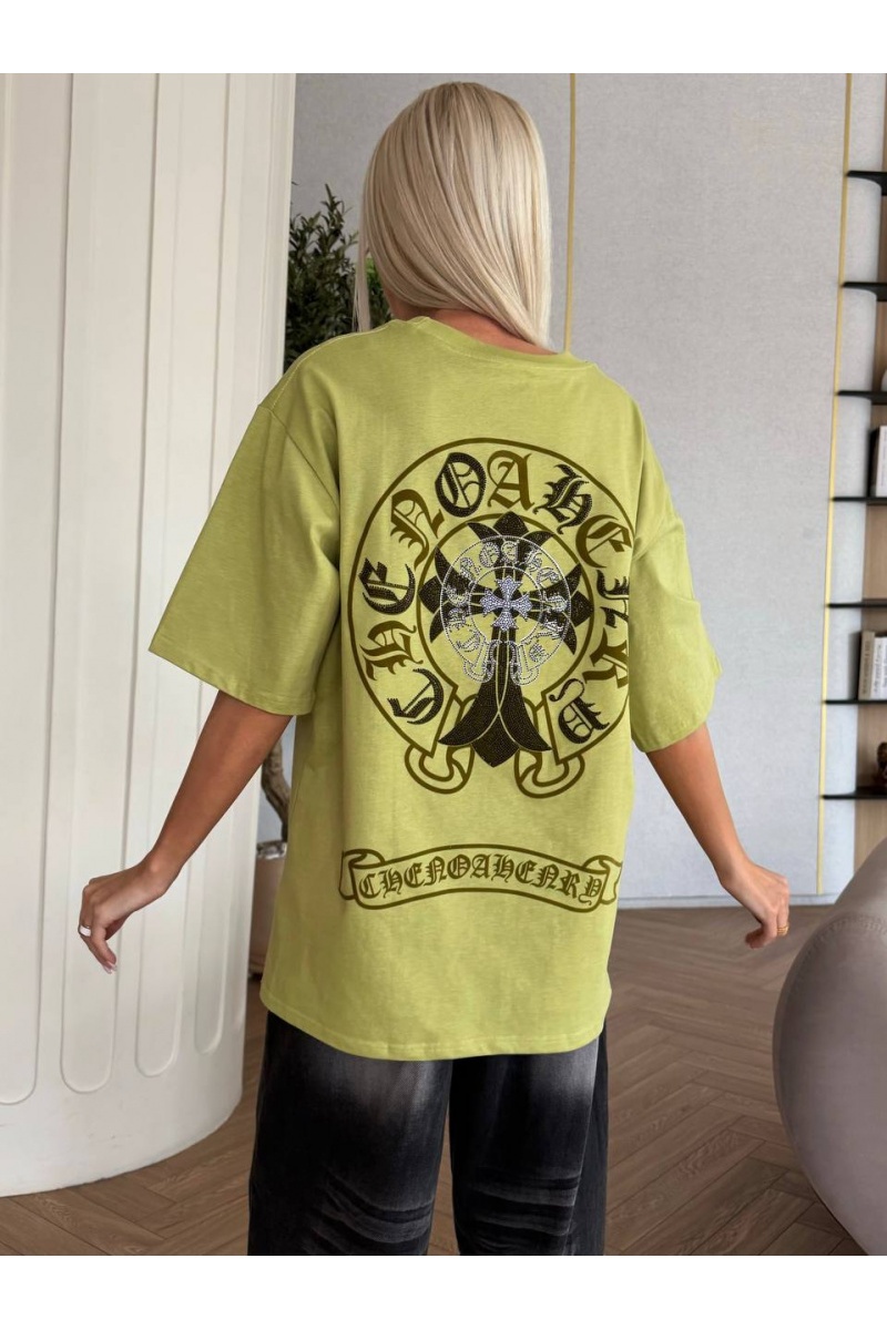 Chrome Hearts Женская оверсайз футболка зеленого цвета premium