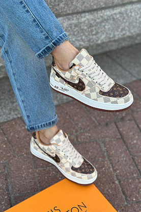 Женские кожаные кроссовки AF1 - Brown / Beige