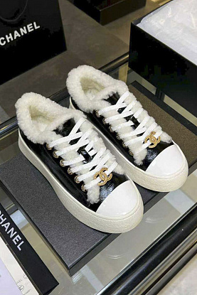 Женские кожаные кроссовки с мехом premium - Black